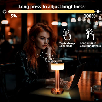 Dimmable LED lamp displaying three distinct color lighting modes.