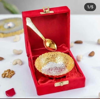 Premium Gold Plated Brass Bowl Set with Gift Box | Antique Decorative Serving Bowl Set | Elegant Serveware for Home Decor, Weddings, Festivals, Return gift & Corporate Gifting