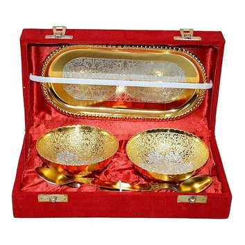Weston Choice White Metal Silver & Gold Plated Round Bowl Set | 5-Piece Set with Premium Capsule Gift Box | Elegant Decorative & Serving Bowls for Gifting and Special Occasions