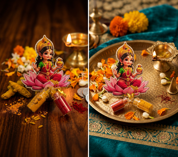 NV MALL Lakshmi Devi Pasupu Kumkum Set | 2ml Glass Bottles | Thamboolam & Return Gifts for Varalakshmi Vratham, Pooja, Diwali, Navratri, Weddings & Housewarming(NV1431)