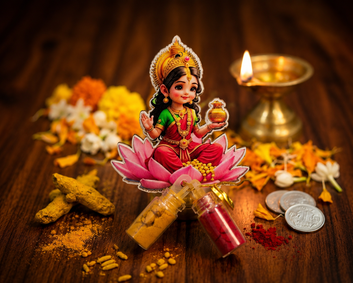 NV MALL Lakshmi Devi Pasupu Kumkum Set | 2ml Glass Bottles | Thamboolam & Return Gifts for Varalakshmi Vratham, Pooja, Diwali, Navratri, Weddings & Housewarming(NV1431)