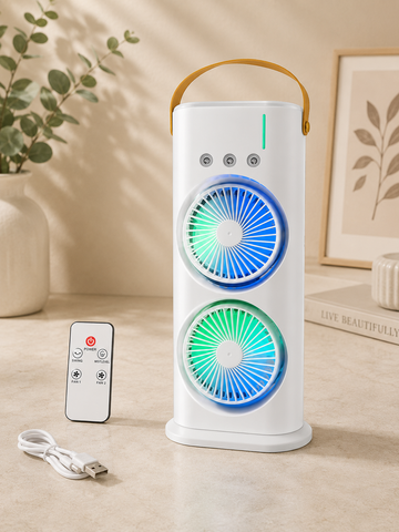 NV MALL Portable Mini Air Cooler Fan with Mist, Dual Fans & Remote Control