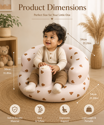 Inflatable Baby Support Seat – Soft Plush Infant Floor Chair with 360° Back Support, Safety Seat & Portable Baby Sitting Trainer, 3–36 Months