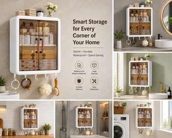 Wall-Mounted Storage Cabinet – Multipurpose Organizer with Doors & Shelves | Waterproof Bathroom, Kitchen & Home Rack | SPACE-SAVING (NV1432)