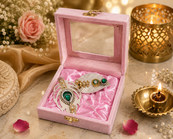 NV Mall Premium German Silver Kumkum Box Set with Peacock Feather Tilak Stick & See-Through Velvet Gift Box | Silver Plated Roli Chawal Box for Kumkum, Haldi, Chandan & Sindoor | Diwali, Wedding, Return Gifts & Pooja Essentials