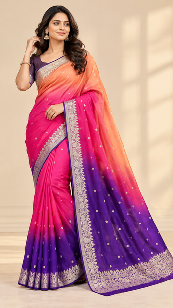 Premium Crape Silk Saree with Zari Border & Matching Blouse | NV MALL